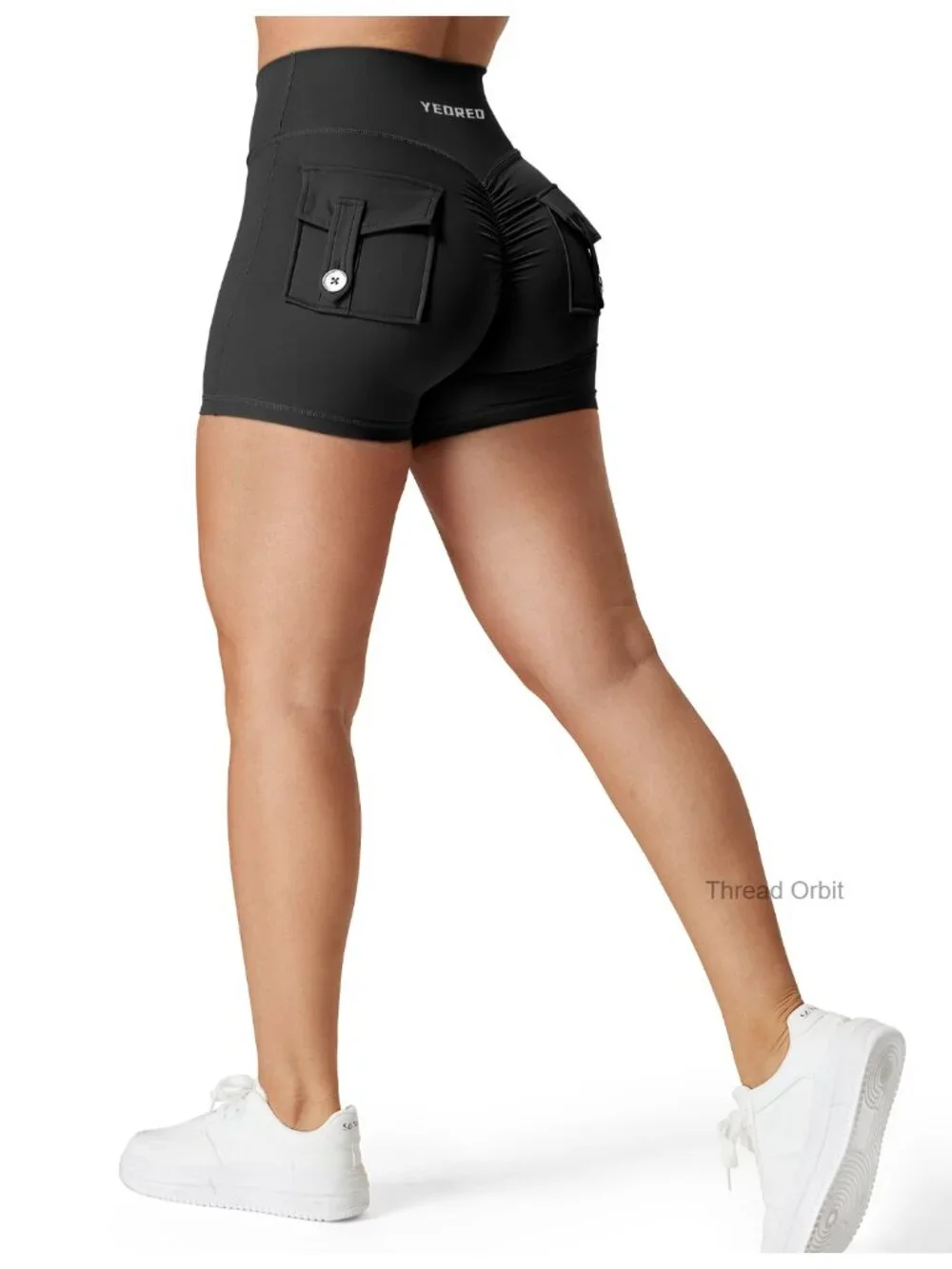 High Waisted Cross Waist Scrunch Biker Shorts with Pockets